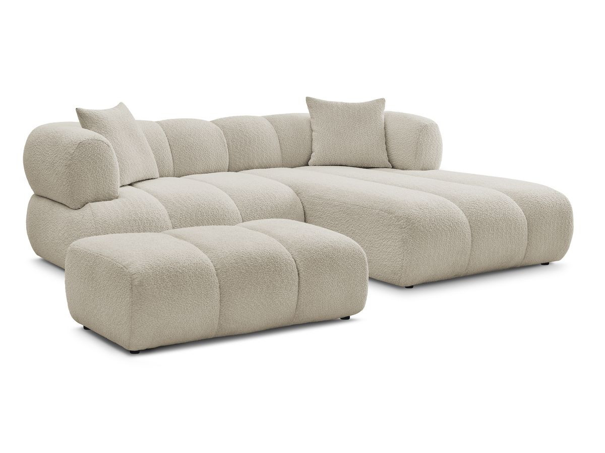 Bobochic Pamira Ecksofa mit Pouf Bouclé-Stoff Beige Ecke rechts