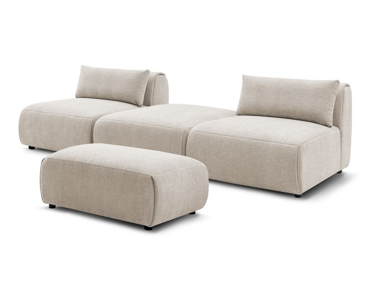 Bobochic Jeanne Sofa 4-Sitzer mit Pouf Strukturstoff Beige