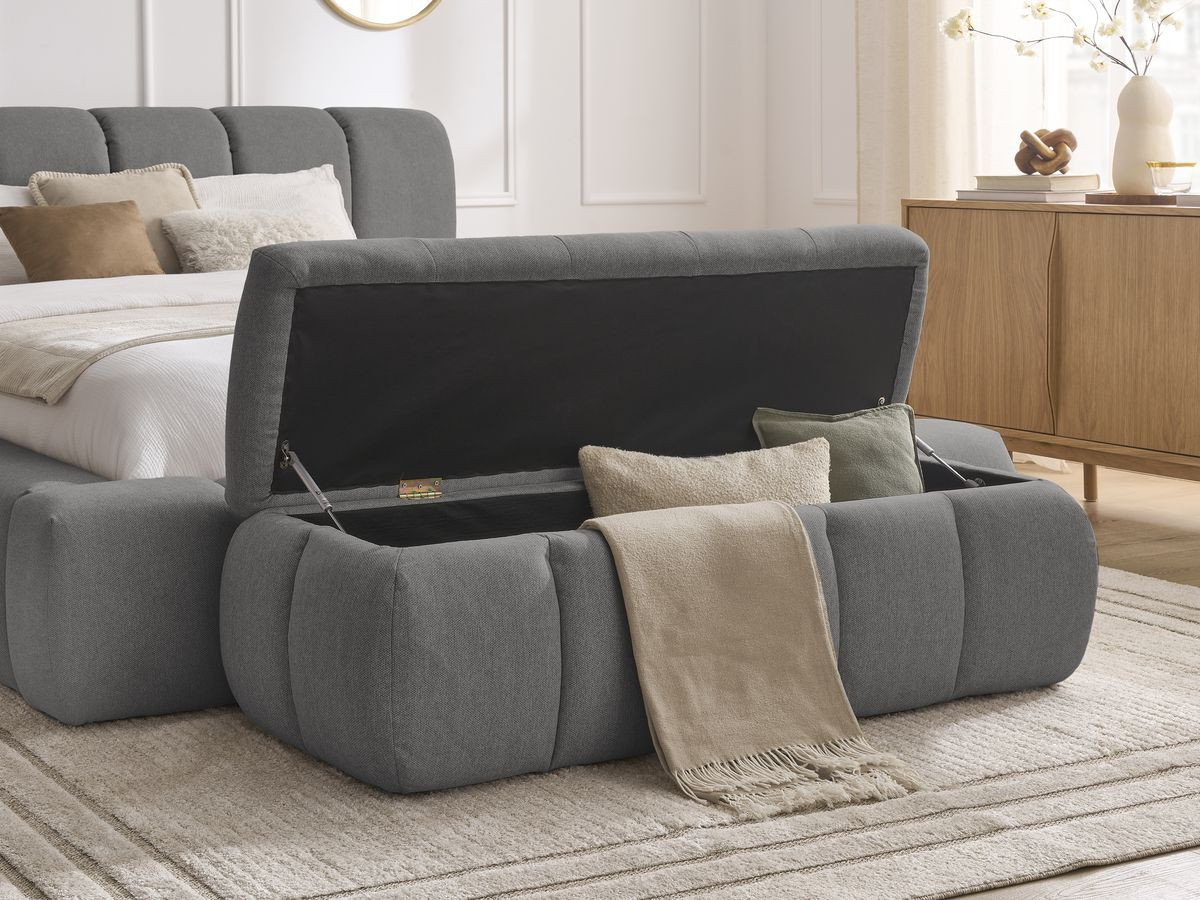 Bobochic Denali Polsterbett mit Bettkasten mit Bettbank Stoff Dunkelgrau, Liegefläche 160 × 200 cm