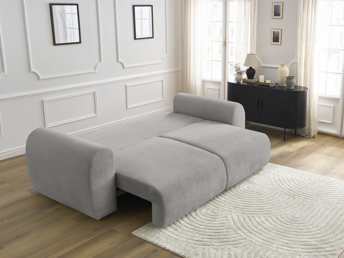 Bobochic Lucien Schlafsofa 3-Sitzer mit Bettkasten Stoff Hellgrau