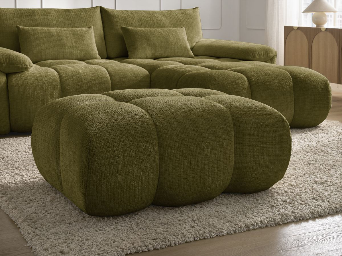 Bobochic Ivane Ecksofa mit Pouf Strukturstoff Grün Ecke rechts