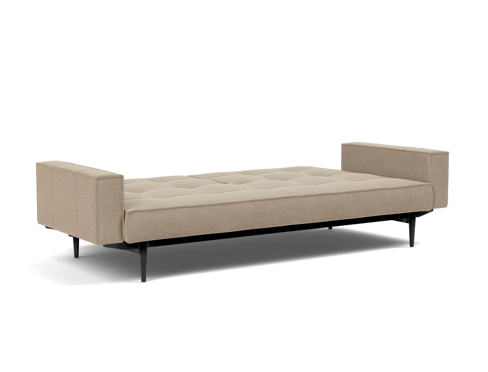 Schlafsofa Splitback mit Armlehnen Flachgewebe Phobos 587-Mocha Beine Styletto Eiche schwarz