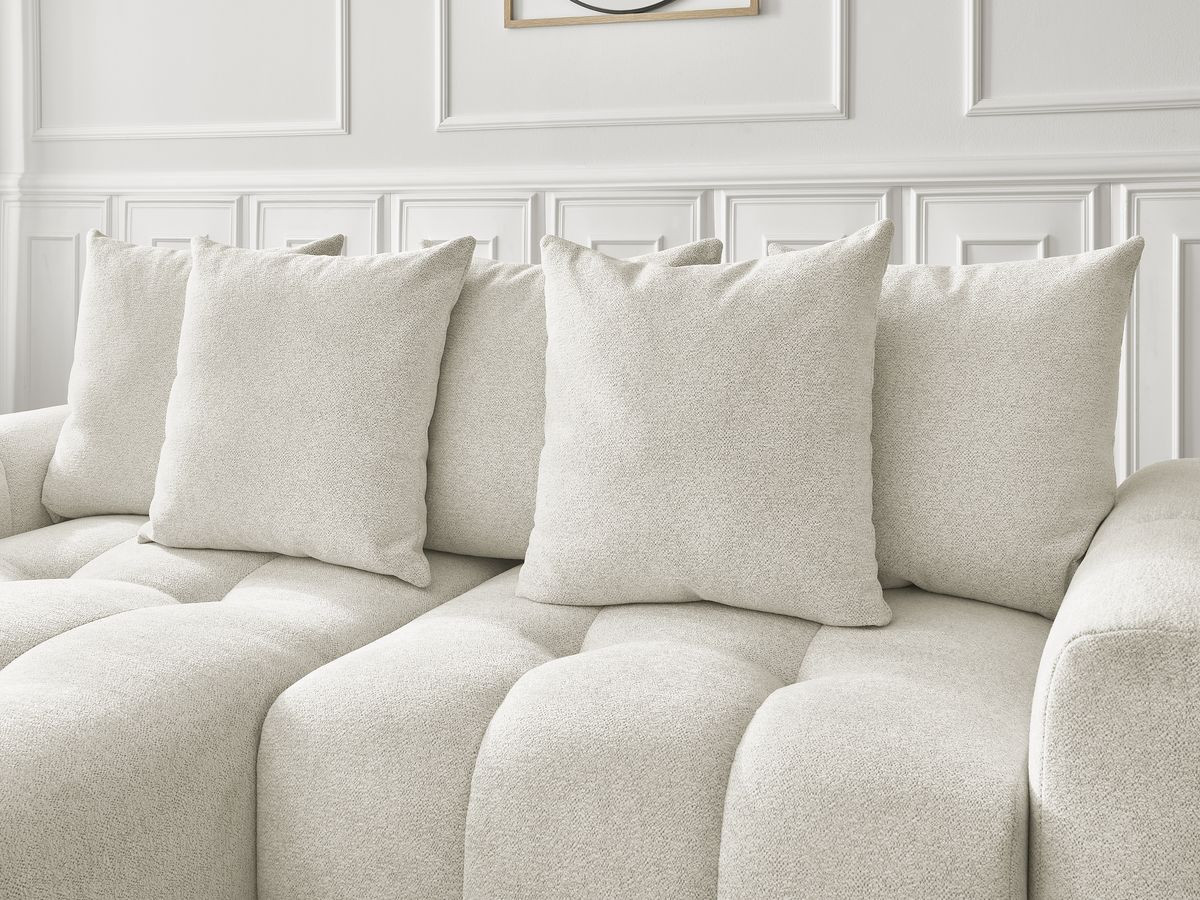 Bobochic Roxelane Ecksofa mit Schlaffunktion und Bettkasten 258 × 150 cm Melange-Stoff Weiß Ecke links