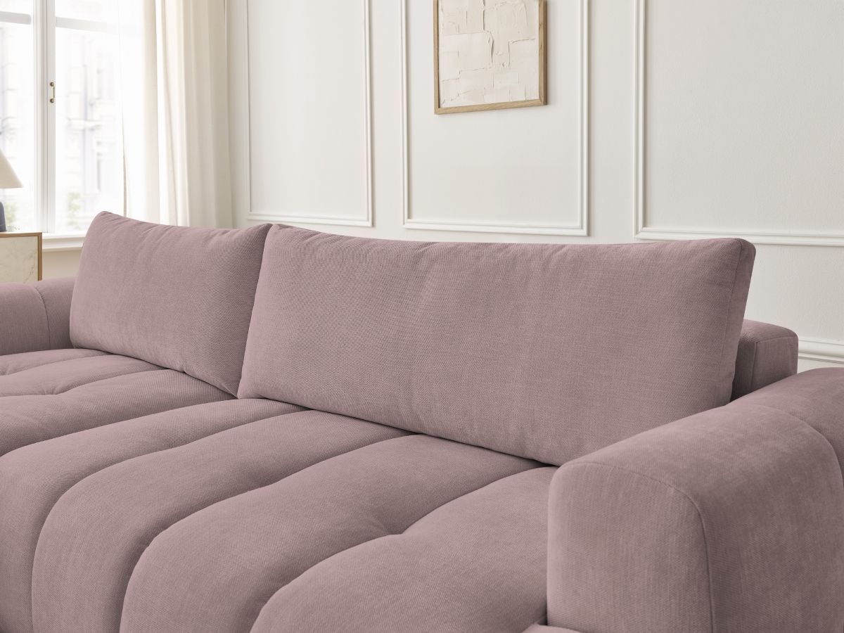 Bobochic Fuji Ecksofa mit Schlaffunktion und Bettkasten und Pouf 292 × 160 cm Stoff Rosa Ecke links