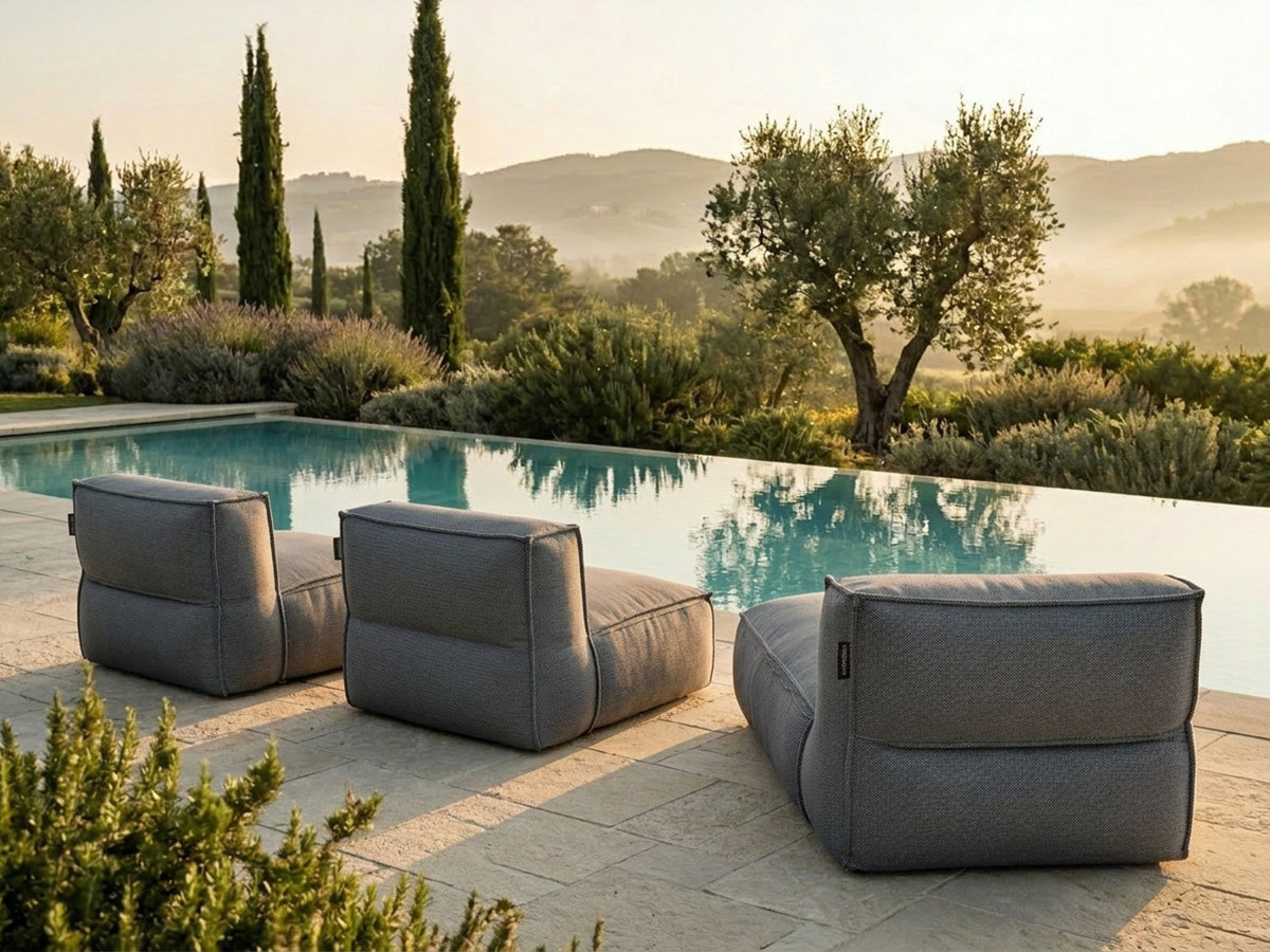 Bobochic Biarritz Gartensofa 3-Sitzer Melange-Stoff Schwarz