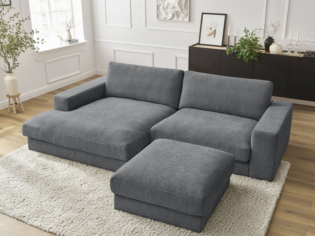 Bobochic Leonard Ecksofa mit Pouf 274 × 159 cm Strukturstoff Dunkelgrau Ecke links