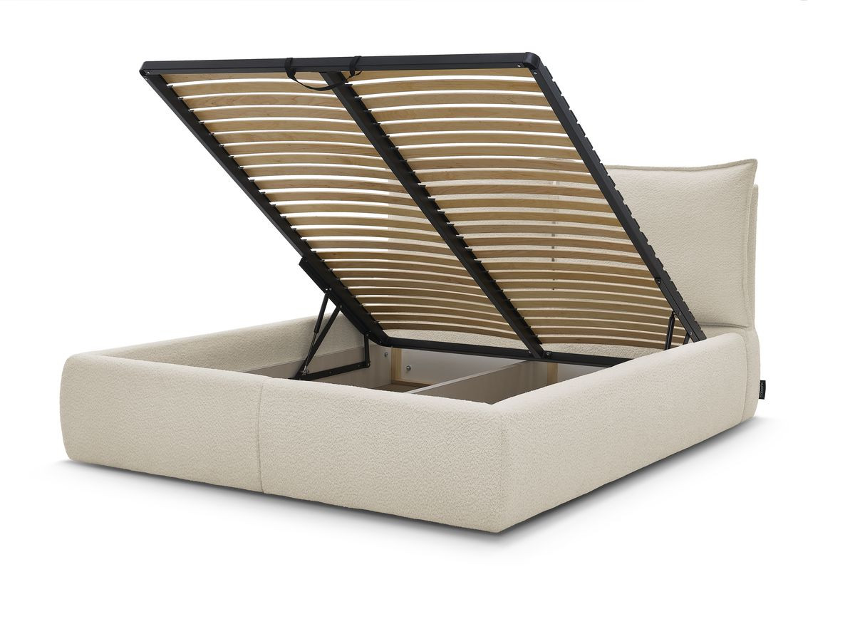 Bobochic Garance Polsterbett mit Bettkasten Bouclé-Stoff Beige, Liegefläche 160 × 200 cm
