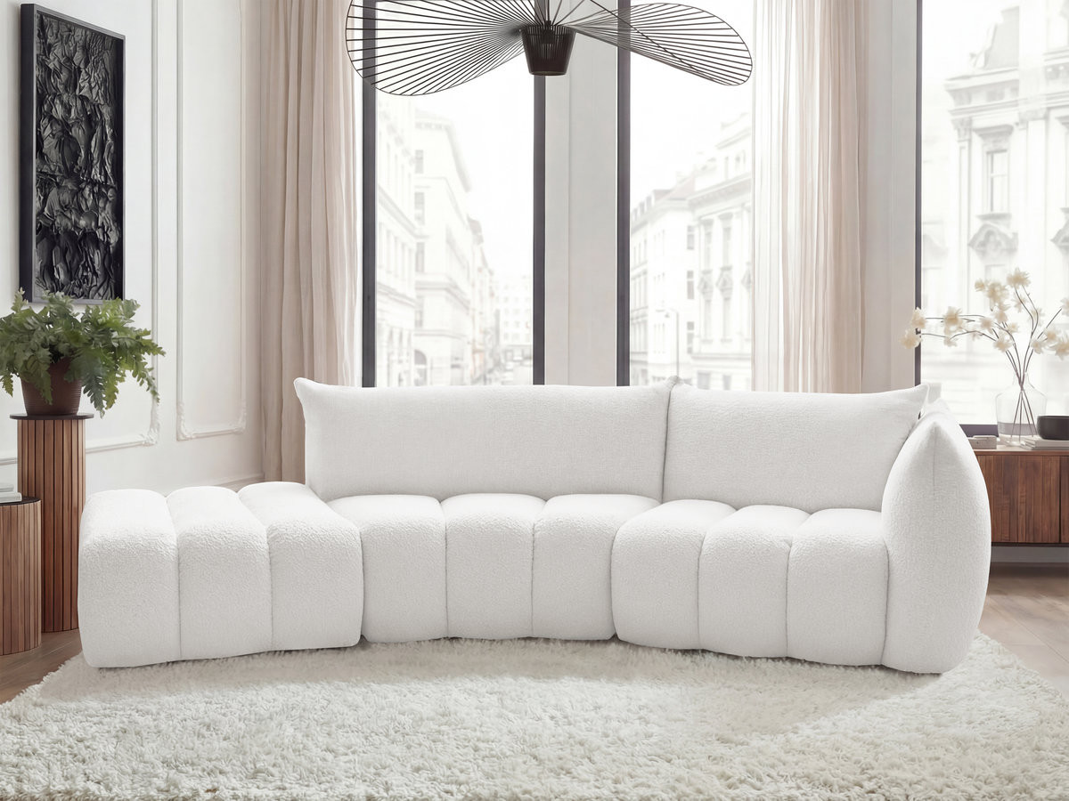 Bobochic Azra Ecksofa 325 × 112 cm Bouclé-Stoff Weiß Ecke rechts
