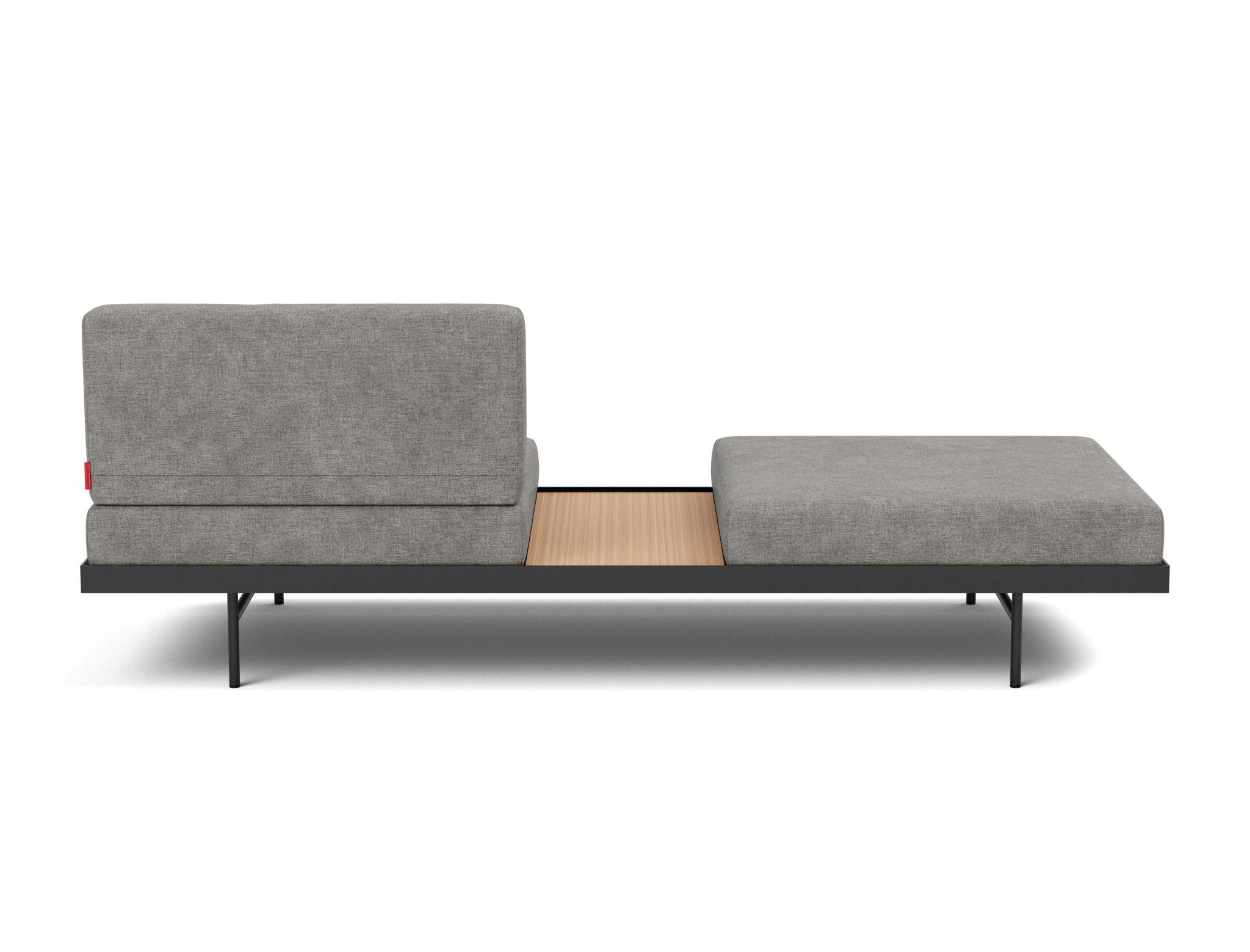 Tagesbett Puri Flachgewebe Avella 282-Warm-Grey Beine mit Eichentisch