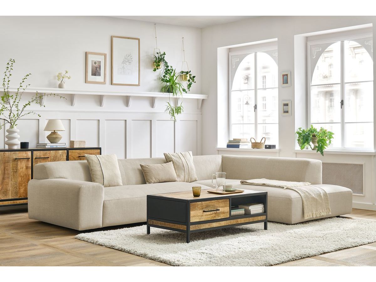 Bobochic Lavena Ecksofa 312 × 220 cm Samt Beige Ecke rechts