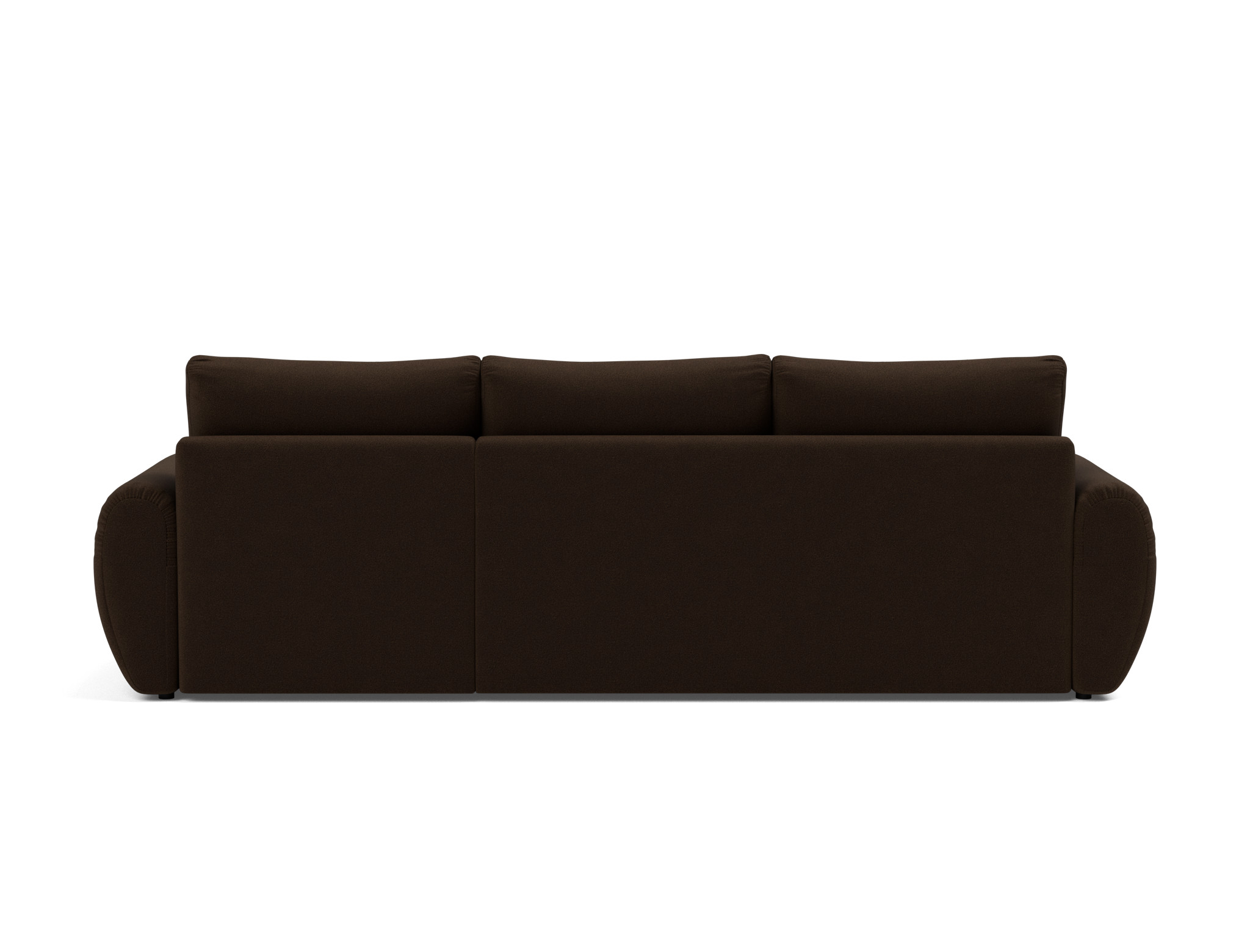 Schlafsofa Norum mit Chaiselongue und Curve-Armlehnen Strukturierter Stoff Taura 358-Chocco