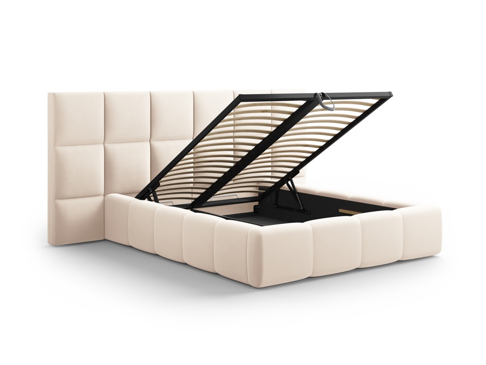 Cosmopolitan Design Stauraumbett mit doppeltem Kopfteil Livigno 140x200 Samt Bluvel Helles Beige