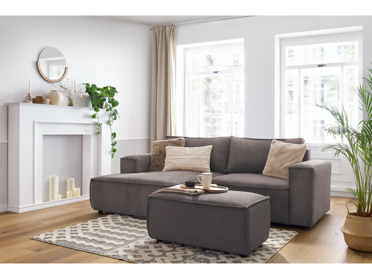 Bobochic Nihad Ecksofa mit Pouf Cordsamt Taupe Ecke links