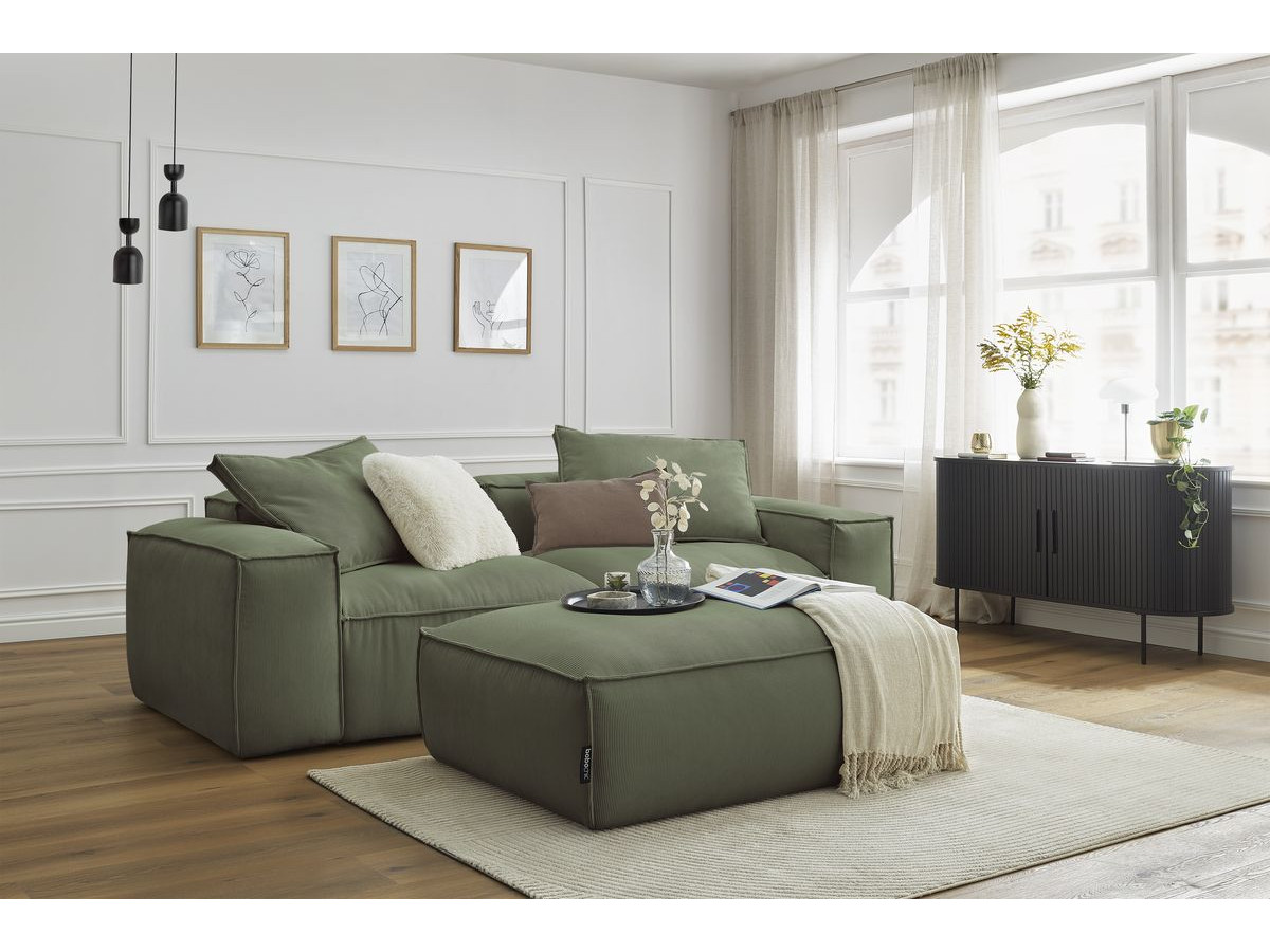 Bobochic Boheme Sofa 4-Sitzer mit Pouf Cordsamt Grün