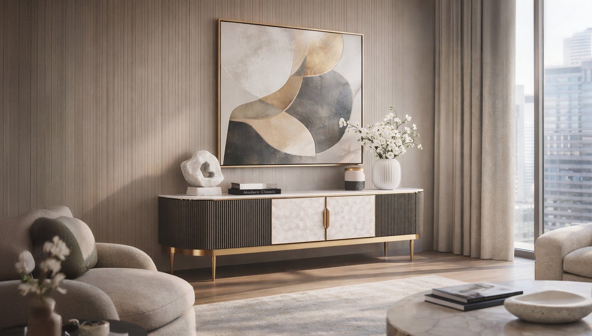 Livin Hill TV-Kommode Stilig 200 × 40 × 52 cm Dunkelgraphit, Platte Weiß