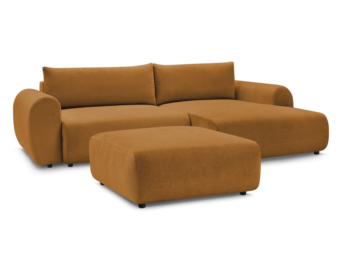 Bobochic Lucien Ecksofa mit Schlaffunktion und Bettkasten und Pouf 314 × 167 cm Stoff Gelb Ecke rechts