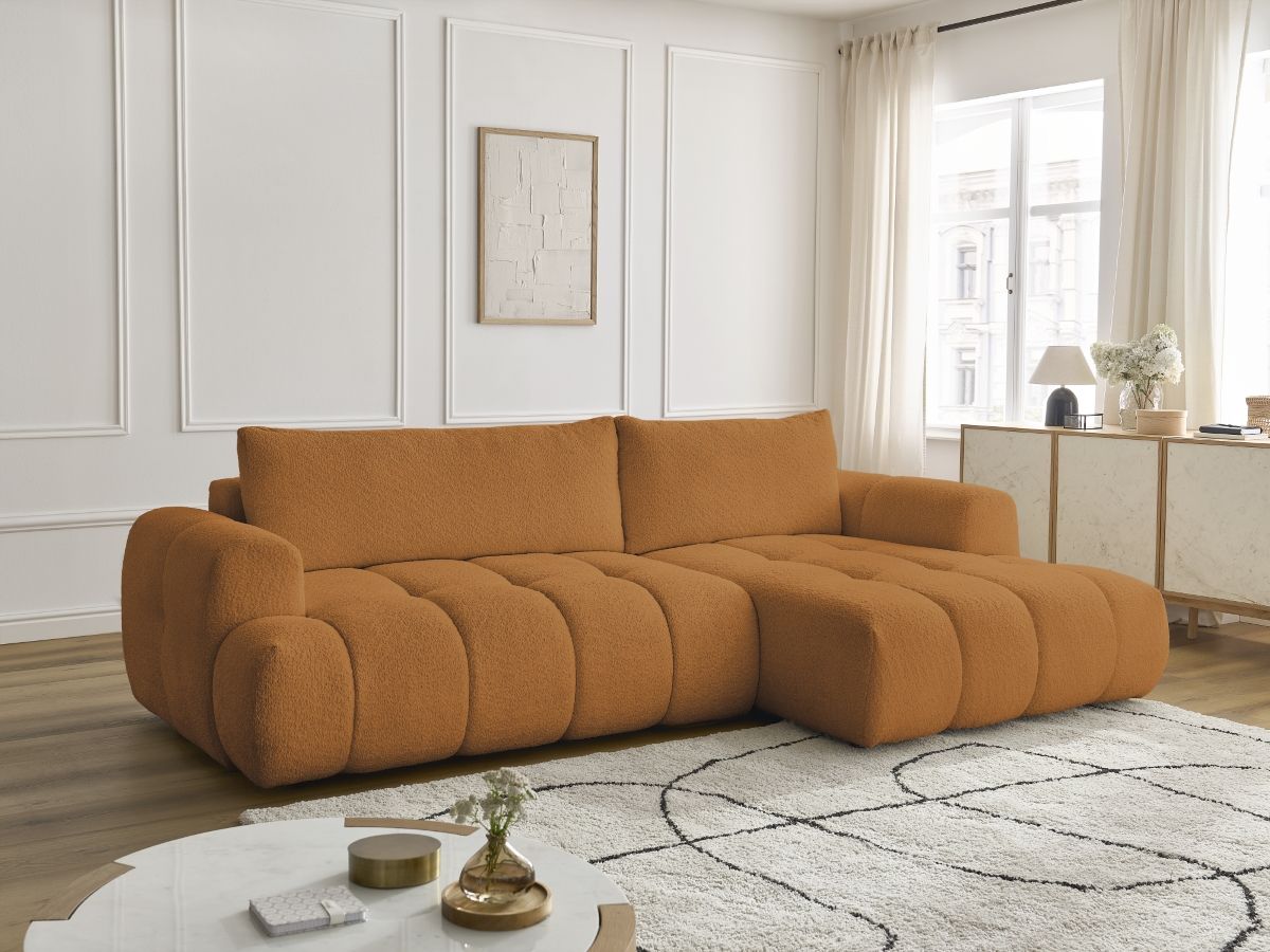 Bobochic Fuji Ecksofa mit Schlaffunktion und Bettkasten 292 × 160 cm Bouclé-Stoff Gelb Ecke rechts
