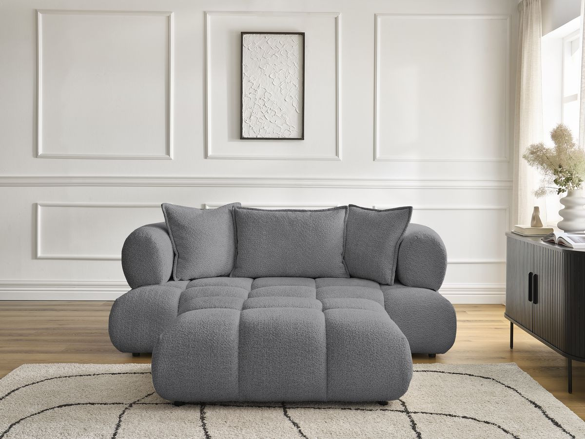 Bobochic Alya Sofa 2-Sitzer mit Pouf Bouclé-Stoff Dunkelgrau
