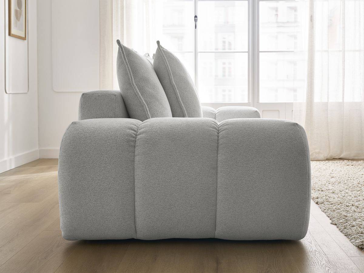Bobochic Everest Schlafsofa 3-Sitzer mit Bettkasten, 5 Kissen Melange-Stoff Hellgrau