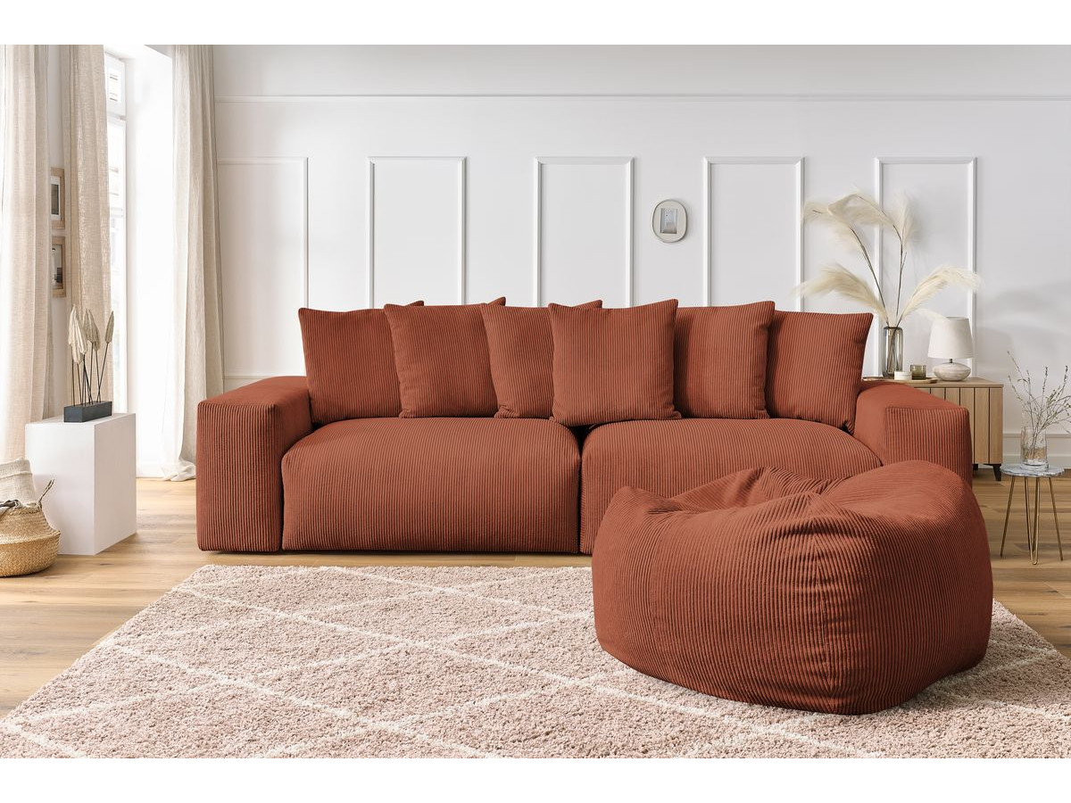 Bobochic Voltaire Sofa 5-Sitzer mit Pouf Cordsamt Orange