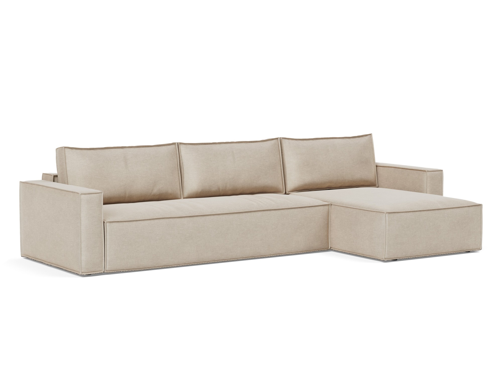 Schlafsofa Newilla mit Chaiselongue Flachgewebe Phobos 586-Latte