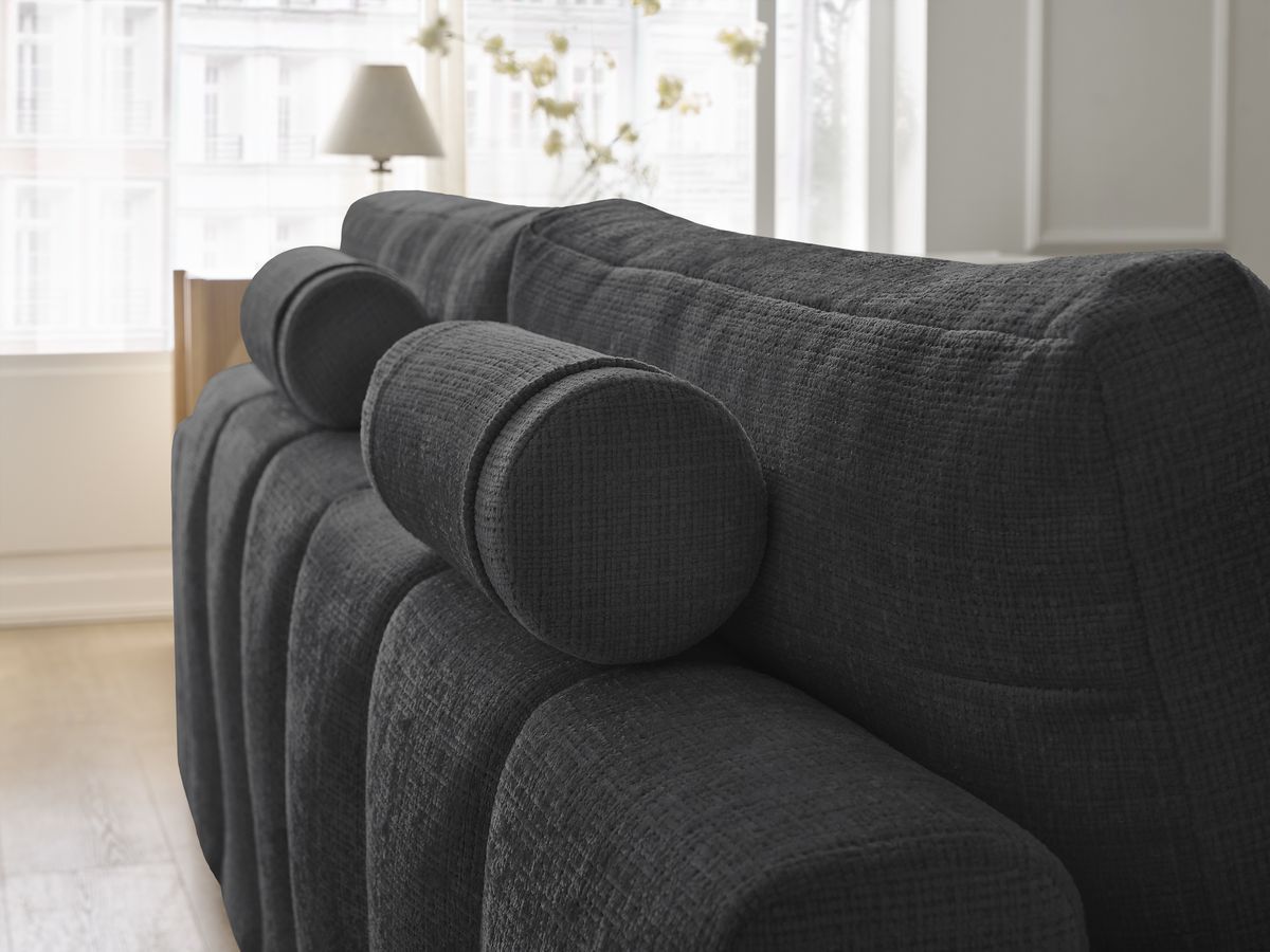 Bobochic Anakin Schlafsofa 3-Sitzer mit Bettkasten und Pouf, 2 Kissen Strukturstoff Schwarz