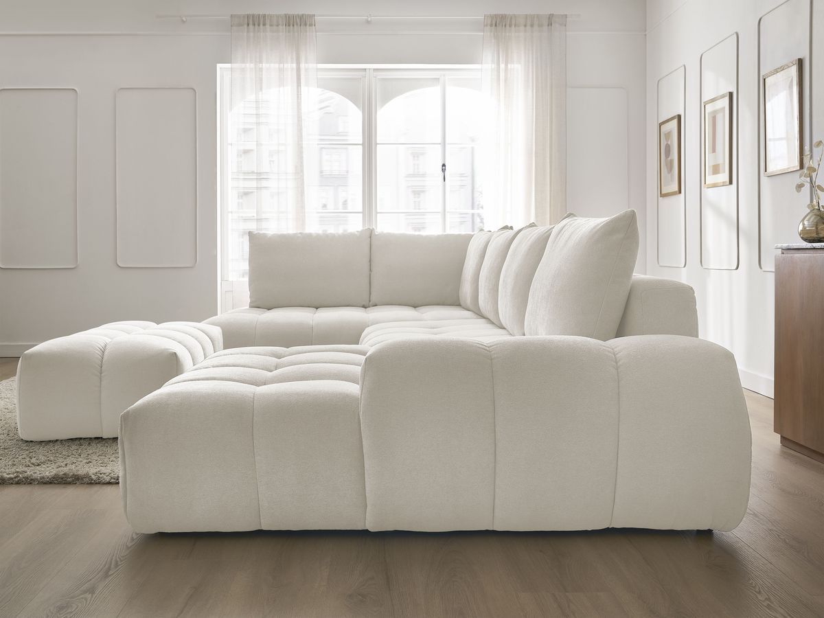 Bobochic Everest Wohnlandschaft mit Pouf, 6 Kissen Strukturstoff Weiß Ecke rechts