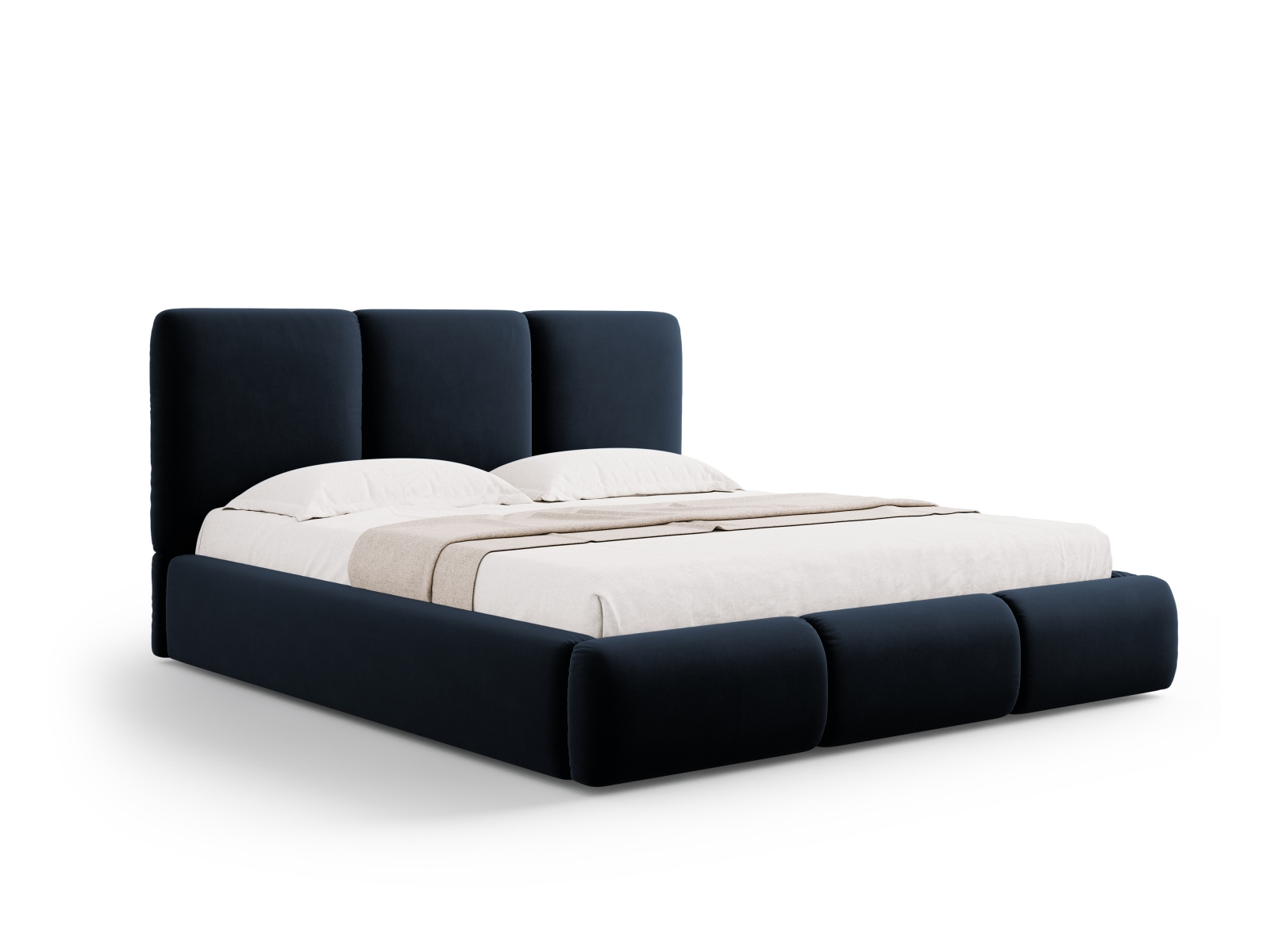 Cosmopolitan Design Stauraumbett mit Kopfteil Nicolas 200x200 Samt Riviera Marineblau