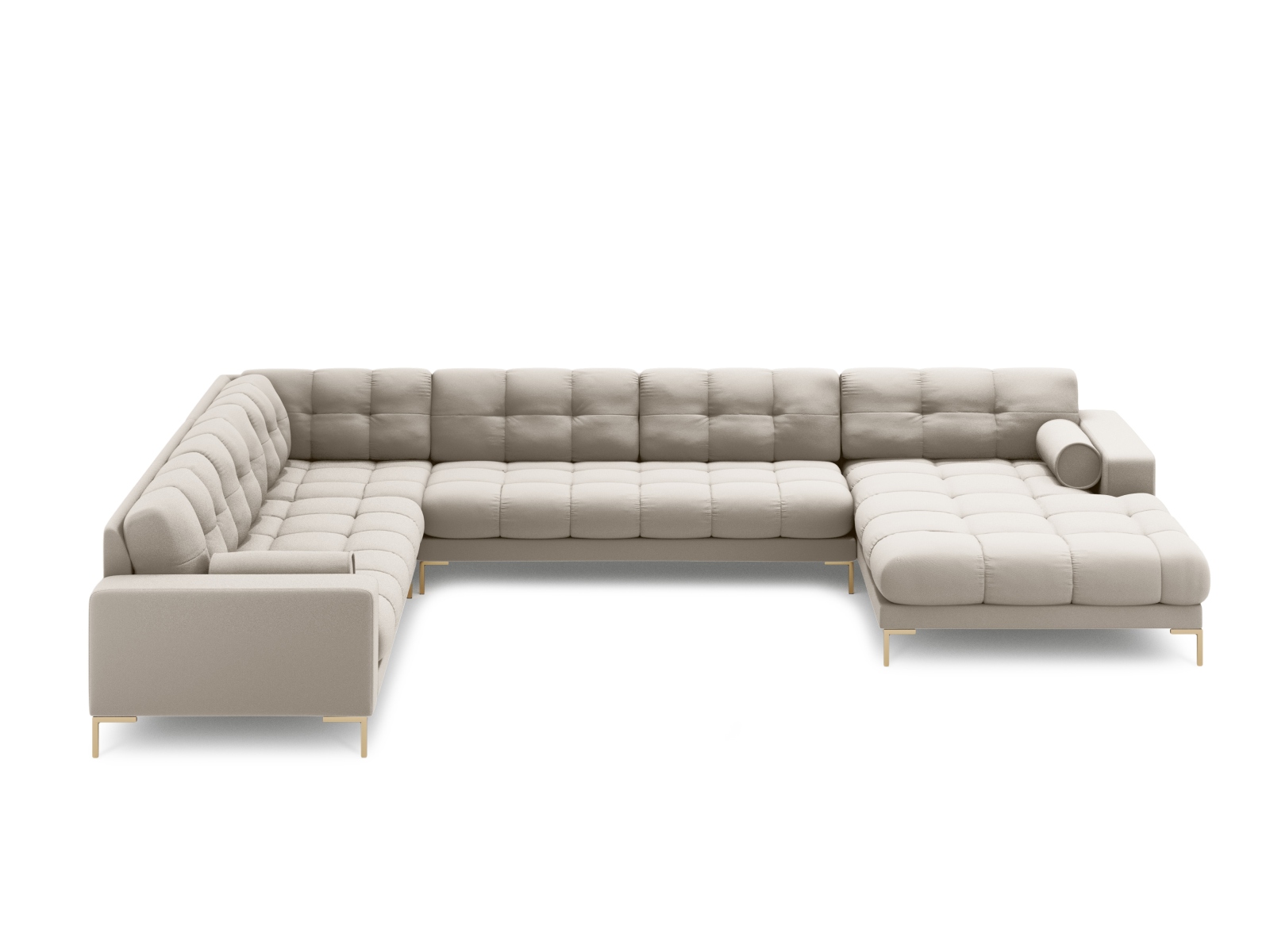 Cosmopolitan Design Panoramasofa Bali 7-Sitzer 327 cm Strukturierter Stoff Neve Beige Links Beine Gold