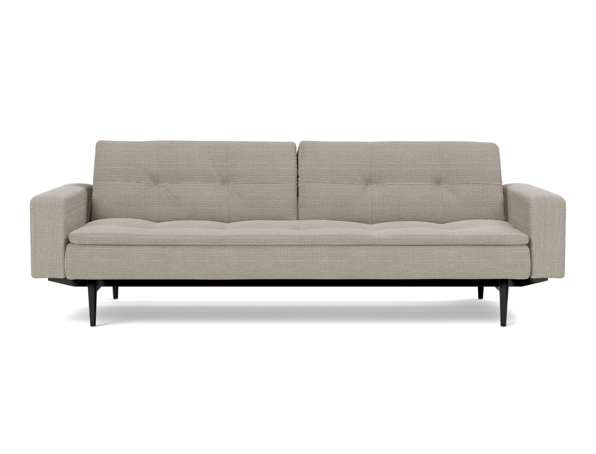 Schlafsofa Dublexo mit Armlehnen Strukturierter Stoff Kenya 579-Gravel Beine Styletto Eiche schwarz