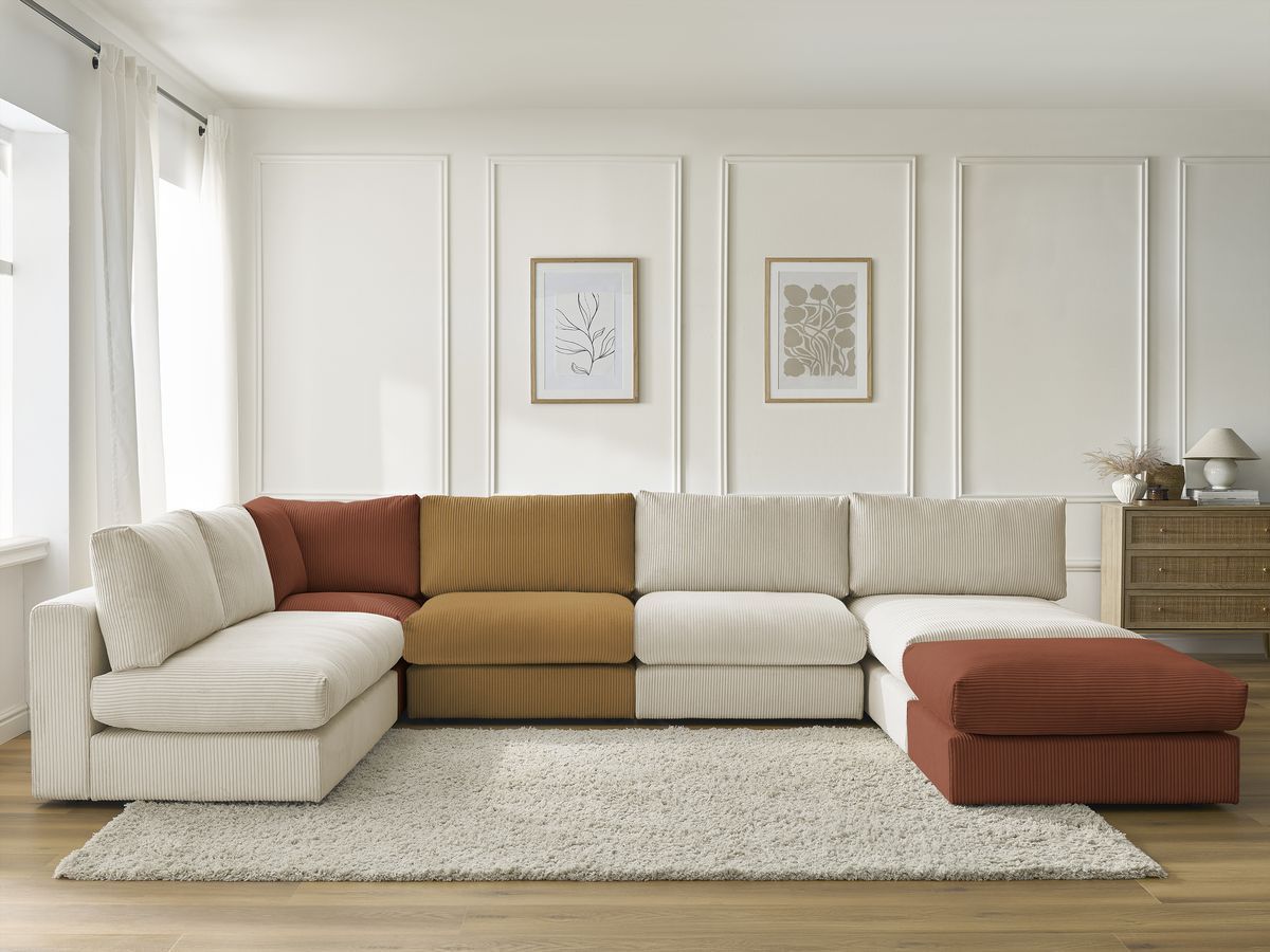 Bobochic Paris Ecksofa mit Pouf 369 × 167 cm Cordsamt Mehrfarbig