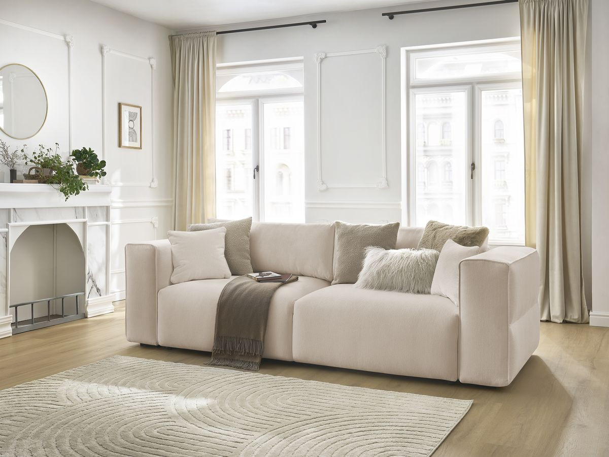 Bobochic Ezechiel Schlafsofa 3-Sitzer mit Bettkasten Melange-Stoff Beige