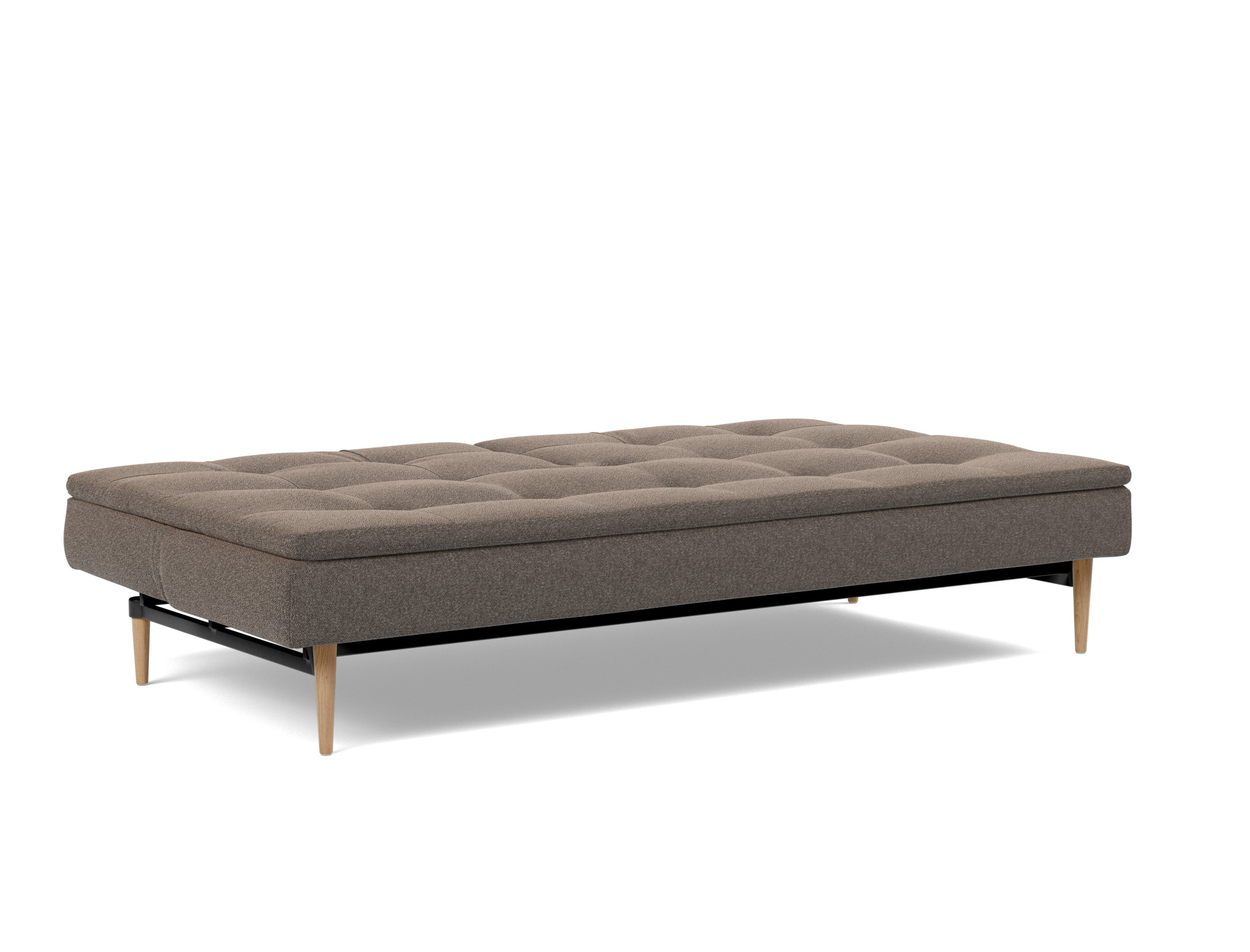Schlafsofa Dublexo Boucle Skandi 530-Taupe Beine Styletto Eiche hell