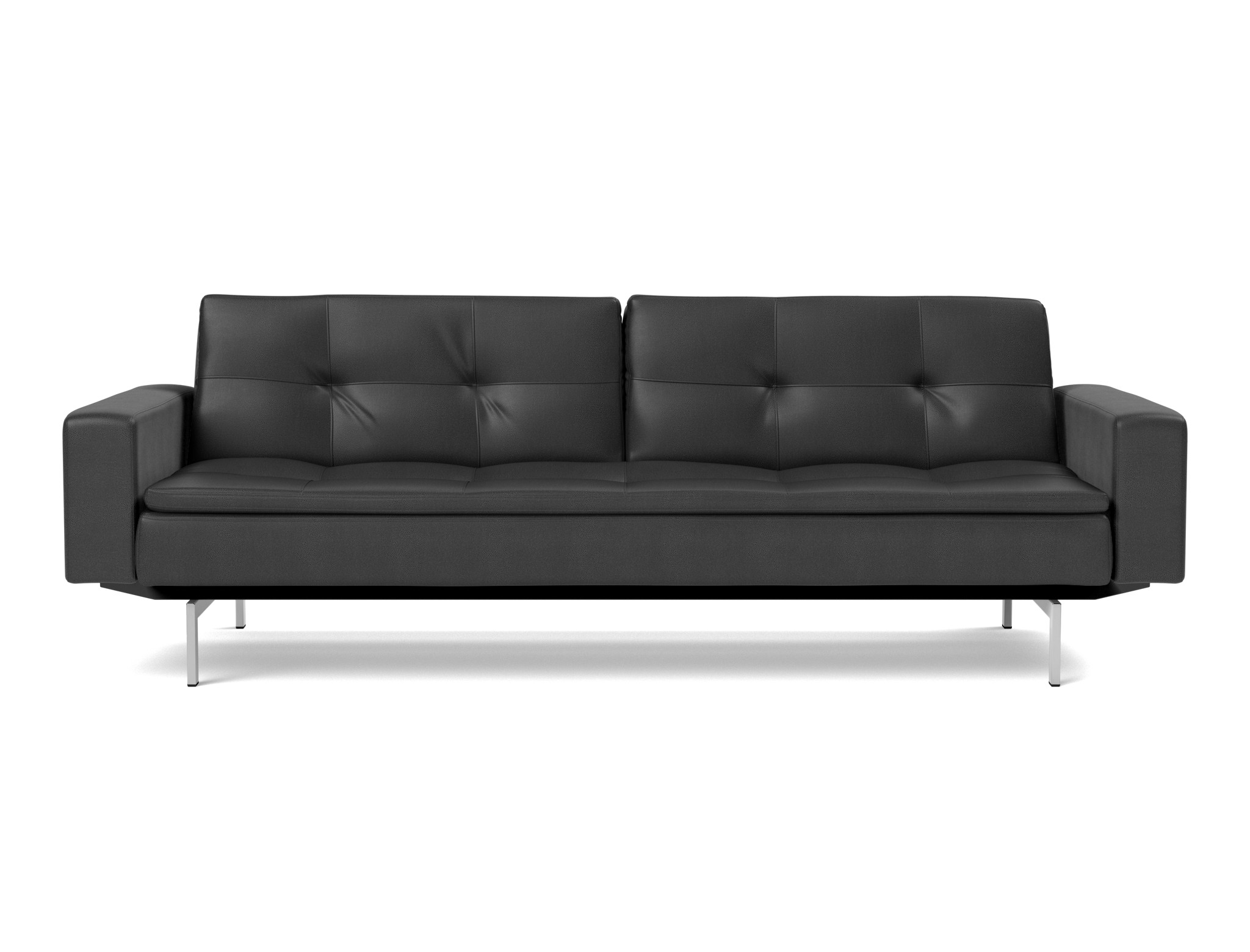 Schlafsofa Dublexo mit Armlehnen Lederoptik Faunal 550-Black Beine Chrom