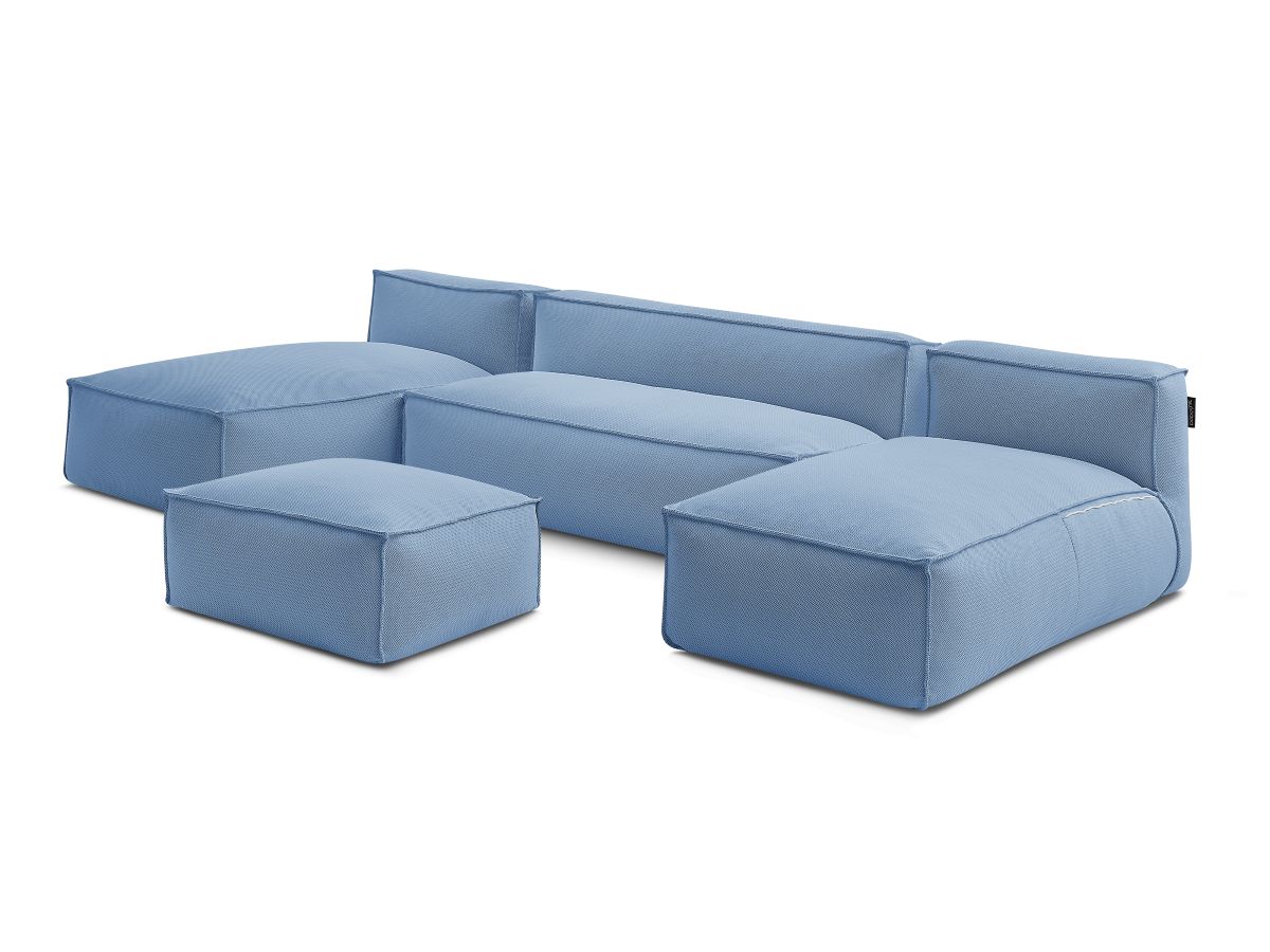 Bobochic Biarritz Gartensofa 4-Sitzer mit Pouf 332 × 168 cm Melange-Stoff Blau