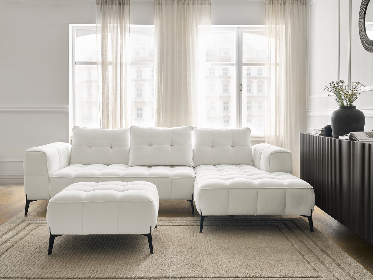 Bobochic Anis Ecksofa mit Pouf Strukturstoff Weiß Ecke rechts