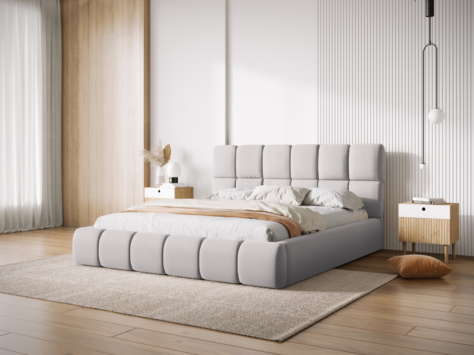Micadoni Stauraumbett mit Kopfteil Bellis Samt Bluvel Silber 140x200
