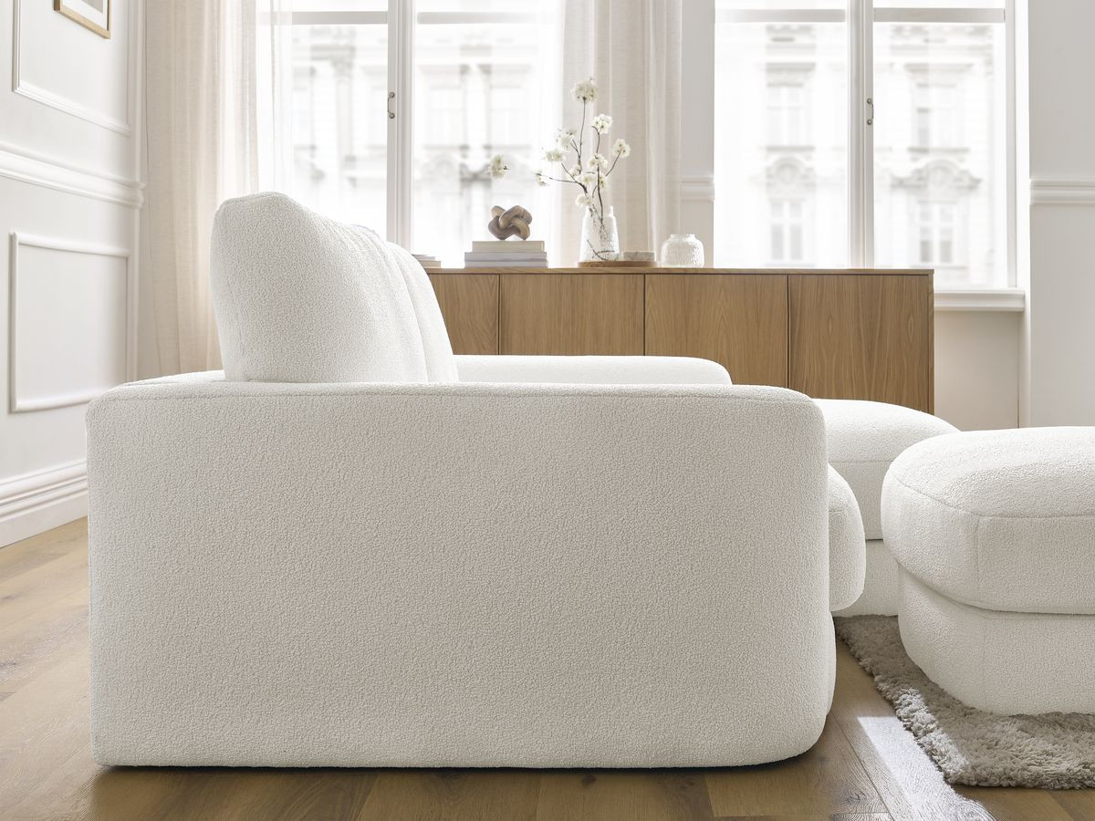 Bobochic Leonore Ecksofa mit Pouf Bouclé-Stoff Weiß Ecke rechts