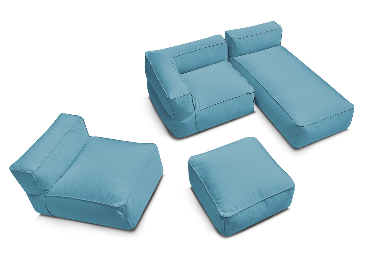 Bobochic Giulia Gartensofa 4-Sitzer mit Pouf, 1 Eckmodul Stoff Hellblau