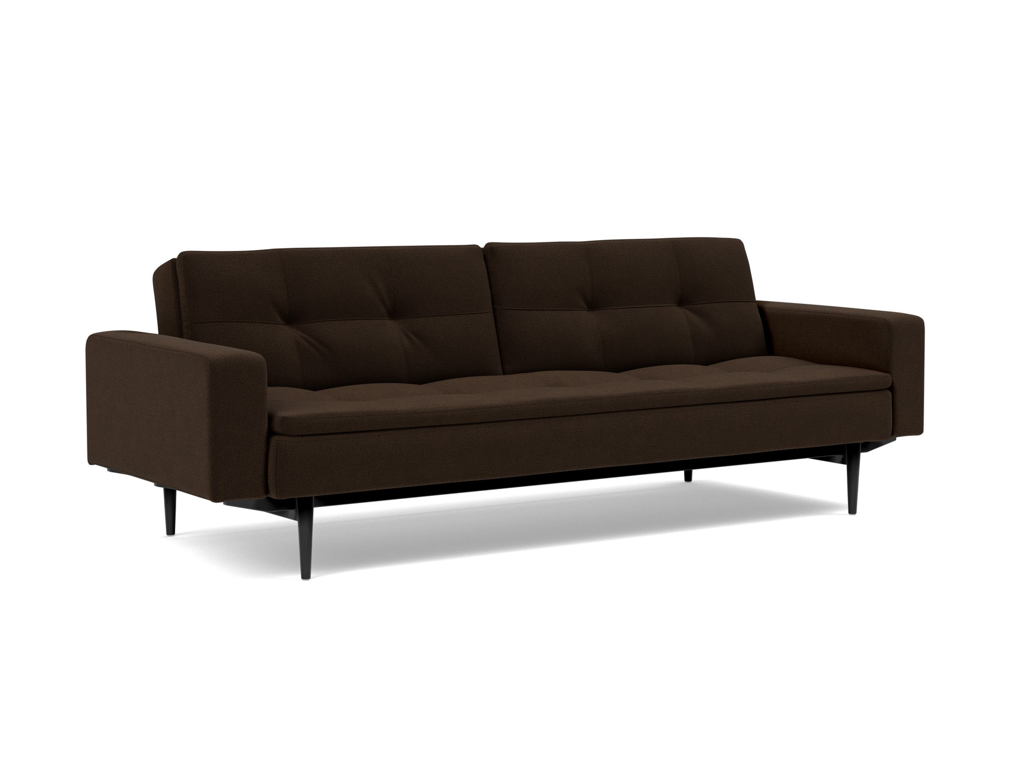 Schlafsofa Dublexo mit Armlehnen Strukturierter Stoff Taura 358-Chocco Beine Styletto Eiche schwarz