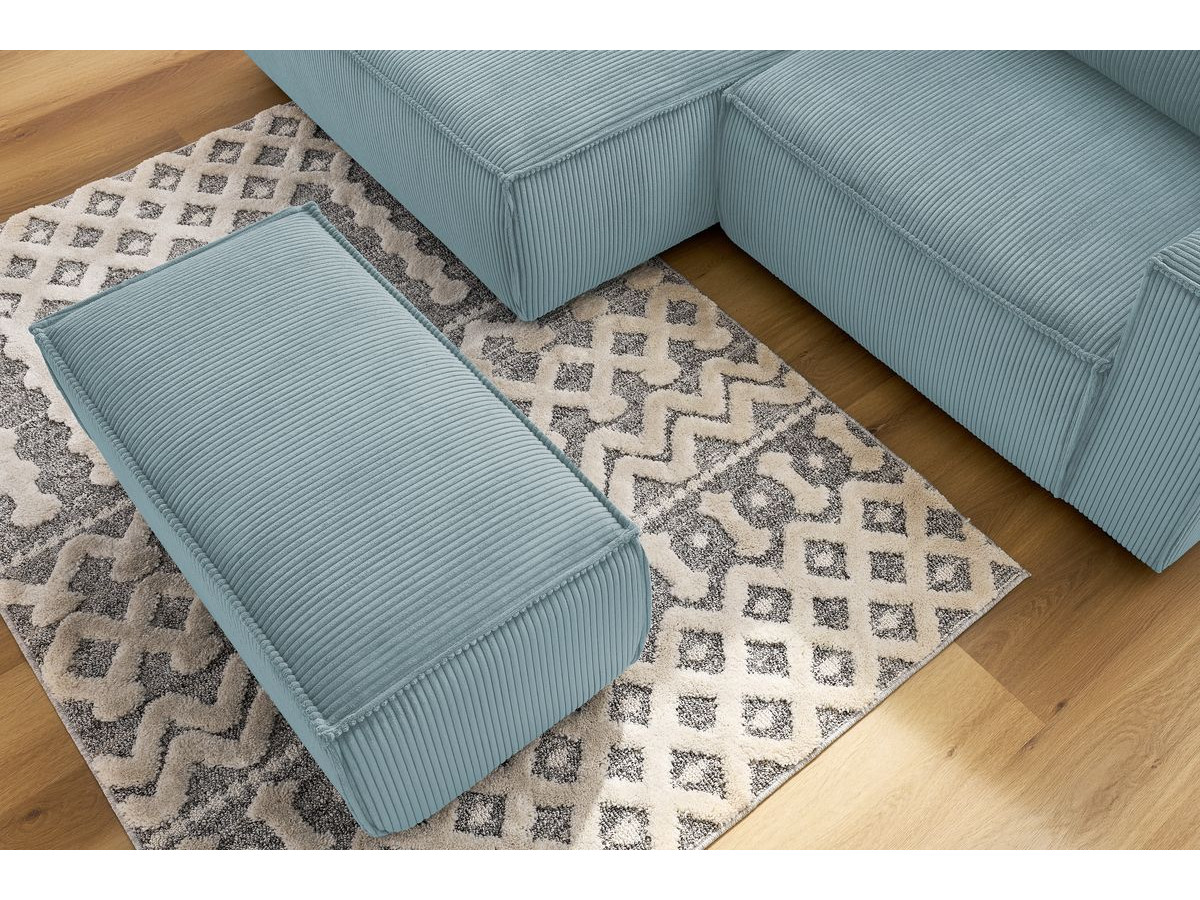 Bobochic Nihad Ecksofa mit Pouf Cordsamt Hellblau Ecke links
