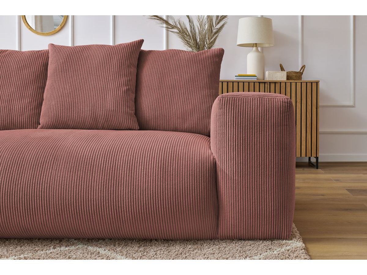 Bobochic Voltaire Ecksofa mit Pouf 268 × 214 cm Cordsamt Rosa Ecke links
