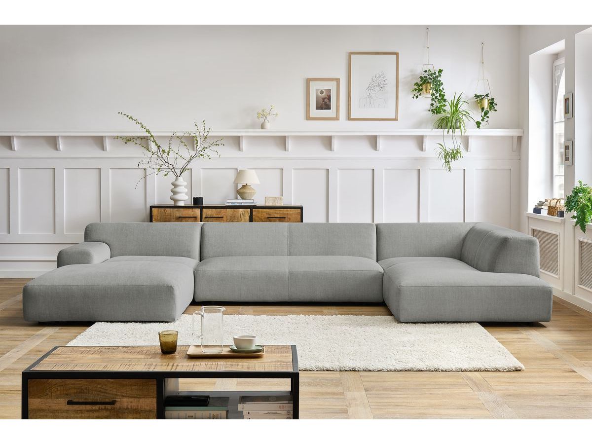 Bobochic Lavena Wohnlandschaft 399 × 220 cm Samt Hellgrau Ecke links