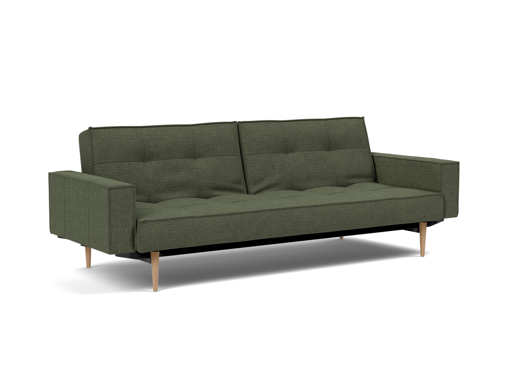Schlafsofa Splitback mit Armlehnen Strukturierter Stoff Taura 353-Forest Beine Styletto Eiche hell