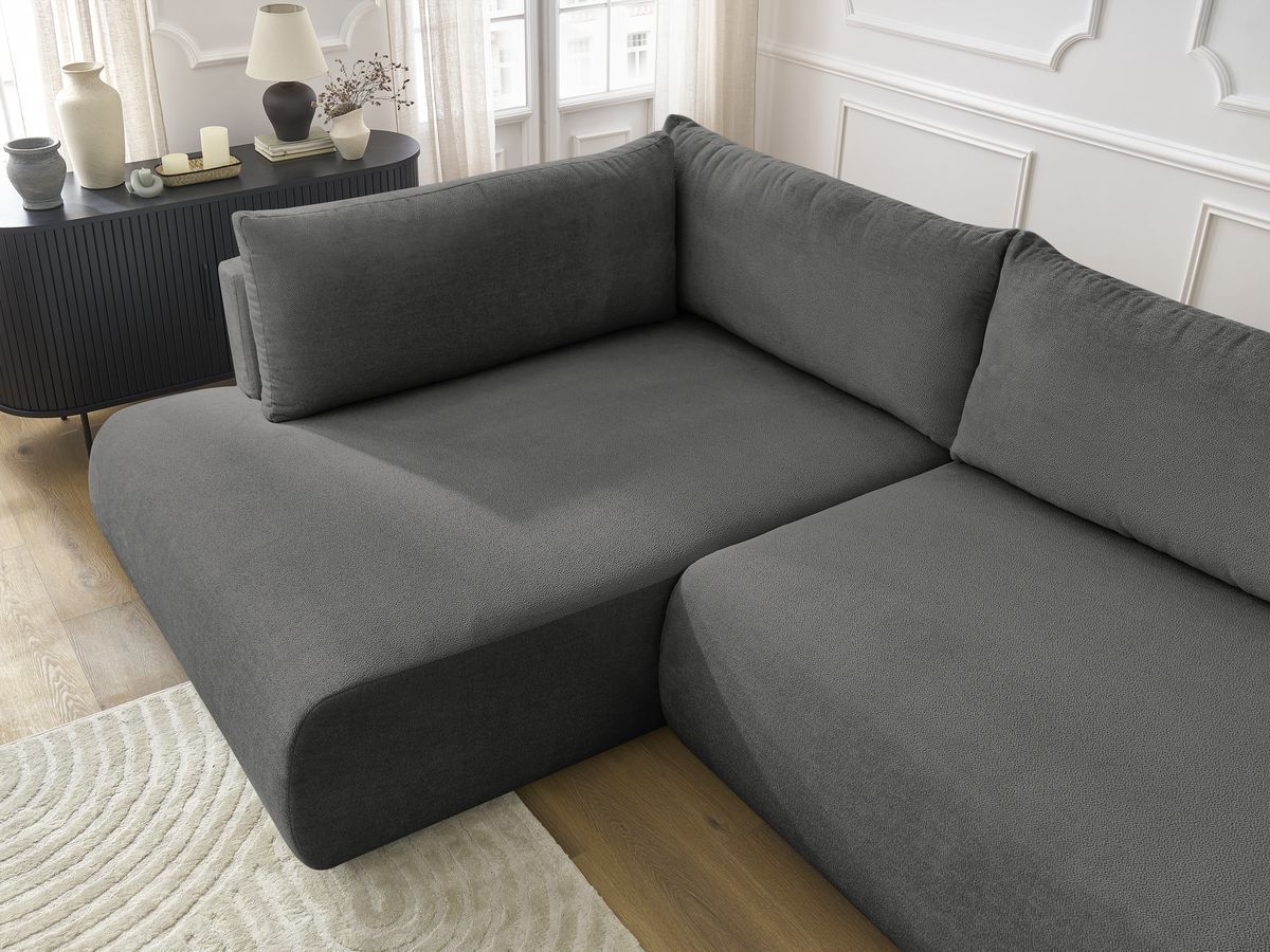 Bobochic Lucien Ecksofa mit Schlaffunktion und Bettkasten 296 × 198 cm Stoff Dunkelgrau Ecke links