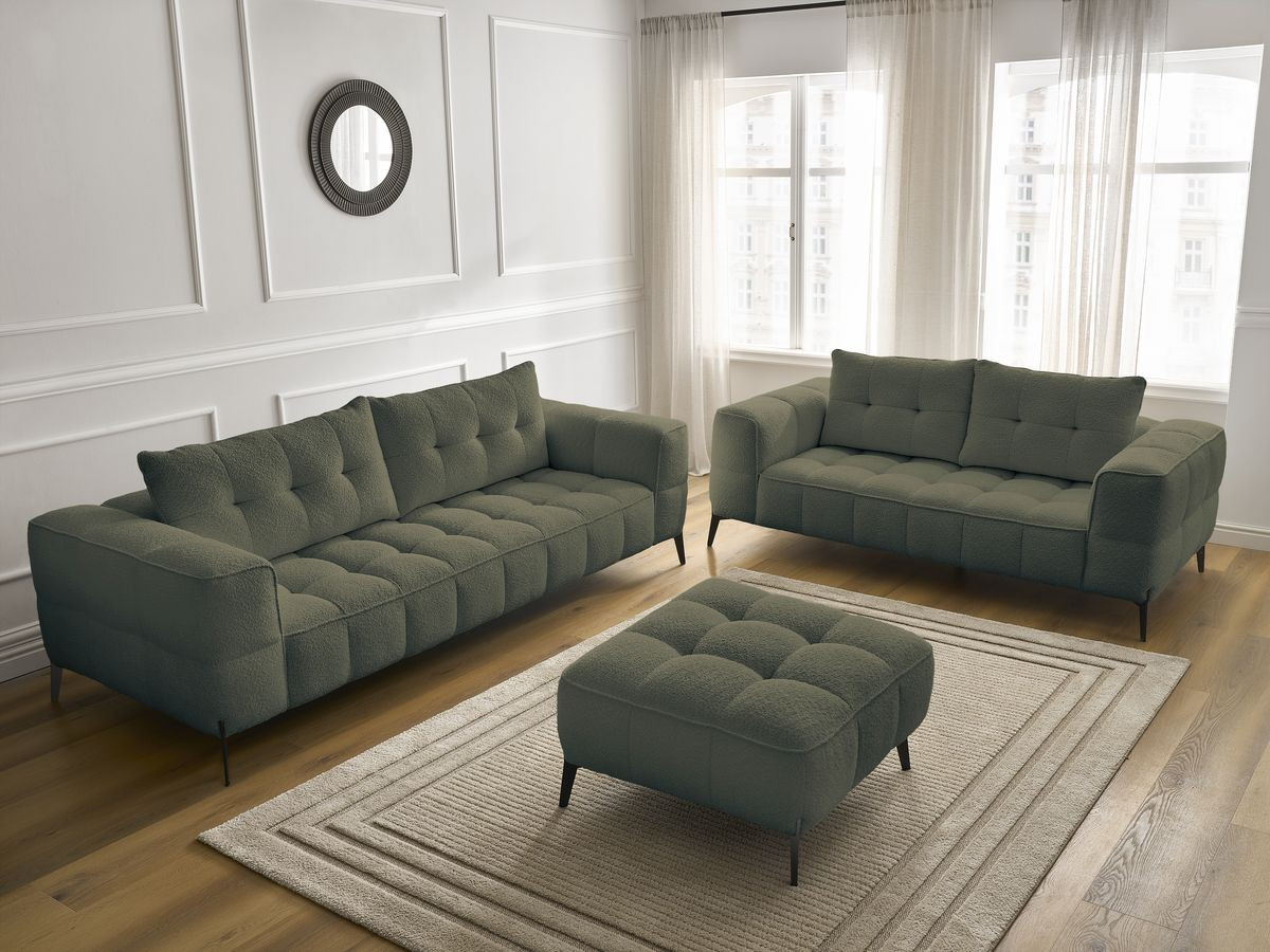 Bobochic Anis Sofa 5-Sitzer mit Pouf Bouclé-Stoff Grün