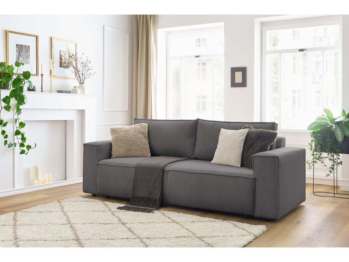 Bobochic Nihad Sofa 3-Sitzer Cordsamt Dunkelgrau