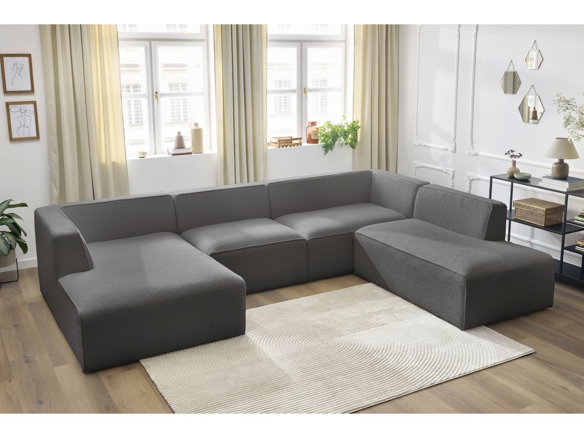 Bobochic Megeve Wohnlandschaft Bouclé-Stoff Dunkelgrau Ecke links