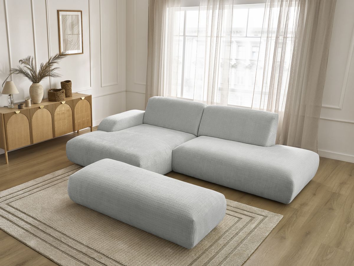 Bobochic Sirius Ecksofa mit Pouf 300 × 170 cm Strukturstoff Hellgrau Ecke links