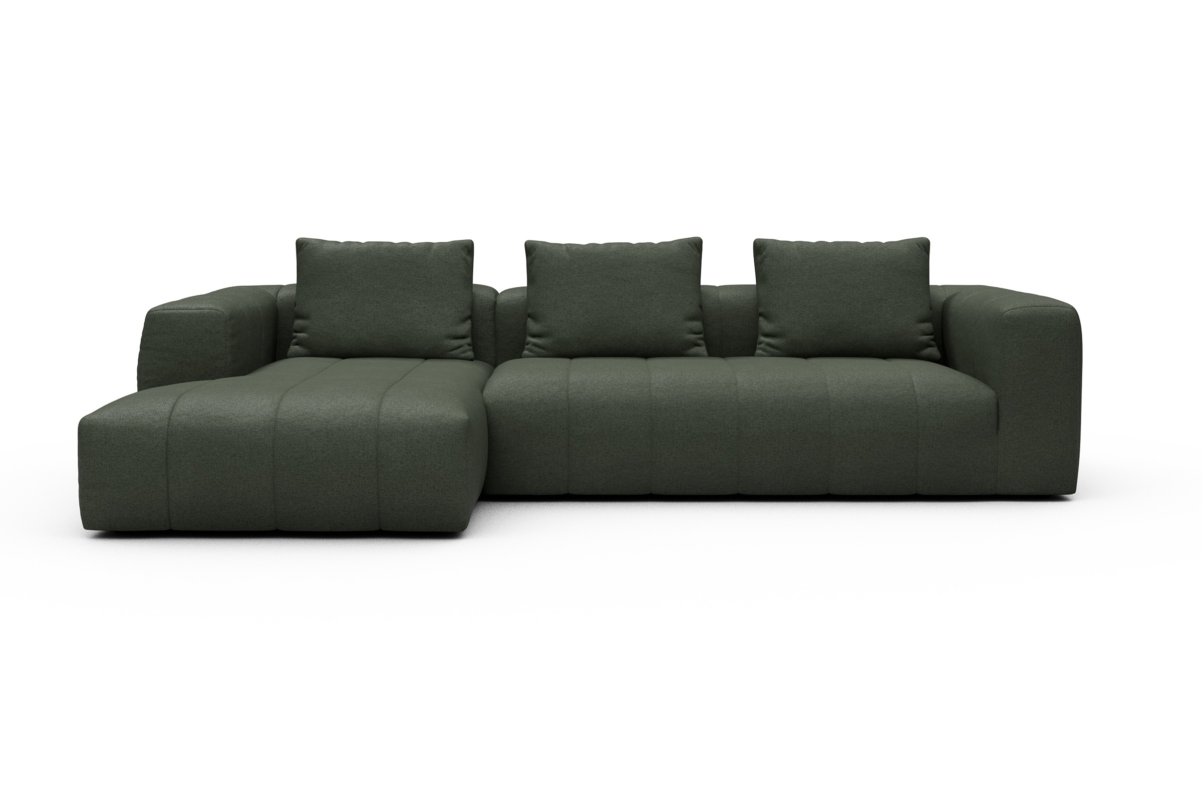 Ecksofa Hugo 2,5-Sitzer Armlehne rechts mit Chaiselongue Denari-Forest-Green